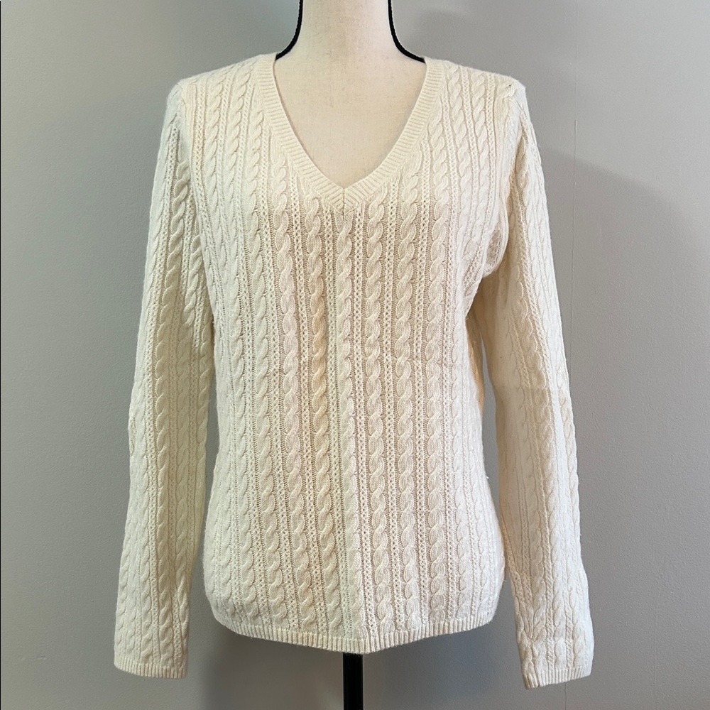 Talbots Wool Blend Cable Knit Sweater in Off White